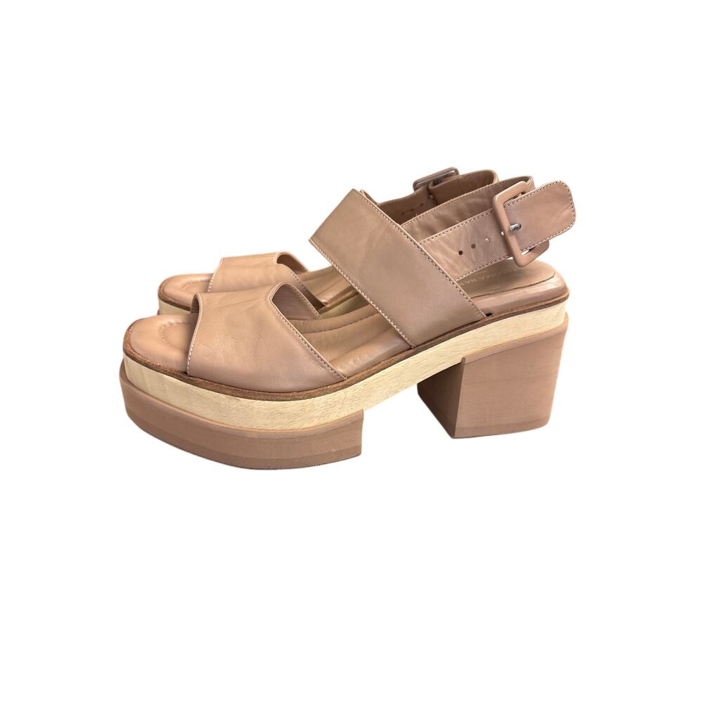 Paloma Barcel Camel Leather Stacked Sandals Sz 39 (8.5)